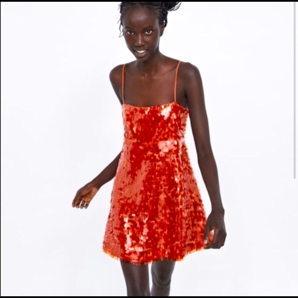 Zara Red Clear Sequin Dress
